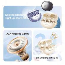 Lenovo Tai nghe Bluetooth TA410 2025 mẫu mới nhất, công nghệ dẫn truyền qua xương, thiết kế siêu nhẹ 2,8g, thích hợp cho chạy bộ, tập gym, yoga, v.v., chống mồ hôi IPX5, phát lại 24 giờ với hộp sạc, chơi game Bluetooth 5.4, hiệu ứng âm thanh không gian HIFI, tai nghe Bluetooth, màu be, đen, tím - Màu be - Xem 4