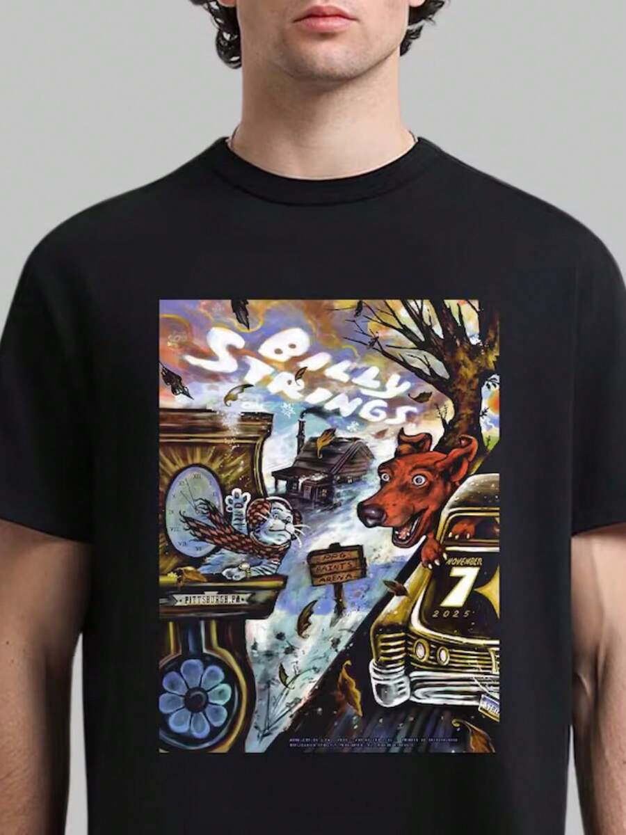 Black T-Shirt  With Popular Colors, Animal Patterns, Geometric Patterns, Tie Dye Patterns, Floral Patterns, Millennial Spicy Girl Style, Y2K Style, Basic Patterns, Floral Patterns, Loose,Fall Outfit For Women, Christmas Outfit Women,Tops,Fall Clothes For Women,Vestidos Elegantes De Mujer,Winter Clothes For Women,Niche Vitality, Plus A Comfortable Fit Billy Strings Pittsburgh 2025 T-Shirt, PPG Paints Arena Night 1 Event Poster Tee, Concert Merch, Sweatshirt - 黑色 - 查看 1