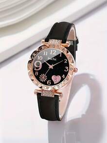 6/5pcs Women's Exquisite And Fashionable Fireworks Heart-Shaped Dial Quartz Watch, Suitable For Women To Wear, Paired With Elegant Jewelry Necklaces, Bracelets, Rings, And Earring Sets, Very Suitable For Women's Daily Life Such As Gatherings, Returning To School, And Traveling. Birthday Gifts, Graduation Season, Christmas, Valentine's Day, Are The Perfect Gifts For Women