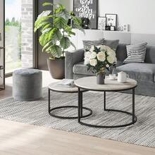 Nest Of Tables, Round Coffee Table Set Of 2, Coffee Tables With Steel Frame For Living Room - Cement Grey - View 6