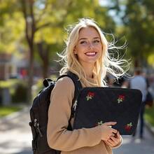 Cute Cherry Floral Puffy Tablet Sleeve Compatible With Ipad Pro 11-Inch , Laptop Sleeve Bag Cover Girly Puffy Quilted 13-14 /15-15.6 Inch. Computer Bag For Women Gift. Carrying Case Cover 14 /16 Inch, 13 Inch Quilted Design Soft Cute Puffer Bag Case For College Students - Black - View 9