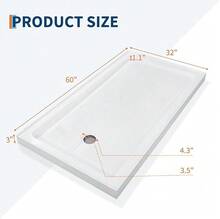 Shower Base  With Stainless Steel Drain, Shower Pan & Tray With Non-Slip Texture, Left/Right Drain - White - View 8