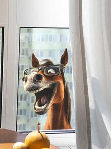 1张创意个性窗贴，PVC自粘塑料动物贴纸，彩绘奶牛和马头图案，不规则形状，适用于玻璃门窗装饰，可用于家居背景墙和美化，家居墙面装饰 - 彩色 - 查看 6