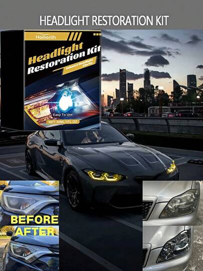 Homonth 1 Set Car Headlight Restoration Kit, Headlight Polishing Scratch Removal Cleaning Maintenance Kit, Keeps Headlight Surface In Good Condition, Removes Residues And Restores Original Shine, Helps Improve Headlight Transparency