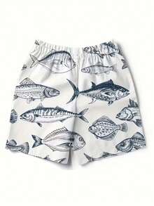 Men's Casual Ocean Fish Pattern Shorts With Elastic Waistband - Multicolor - View 4