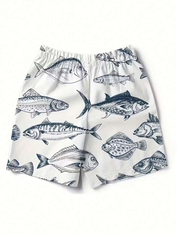 Men's Casual Ocean Fish Pattern Shorts With Elastic Waistband - Multicolor - View 4