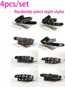 8pcs/4pcs/2pcs Assorted Punk Style Square Rivet Belts, Versatile Fashion Accessory For Jeans, Suits, Random Delivery - Black - View 12