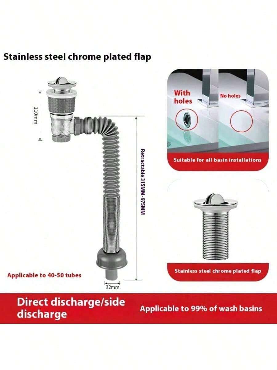 Universal Odor-Proof Expandable Drain Kit - Flexible P-Trap + Sink Drain Pipe - Multicolor - View 1