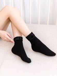 1/2/4/10 双装男女通用加厚保暖袜，中筒羊毛内衬冬季袜，纯色保暖袜 - 彩色 - 查看 10