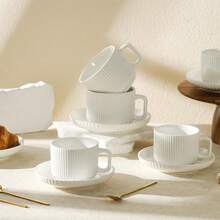 6.5盎司意大利陶瓷咖啡杯碟套装，适用于卡布奇诺、拿铁、意式浓缩咖啡和土耳其咖啡，适合居家聚会，耐热耐冷。 - A款 - 查看 3