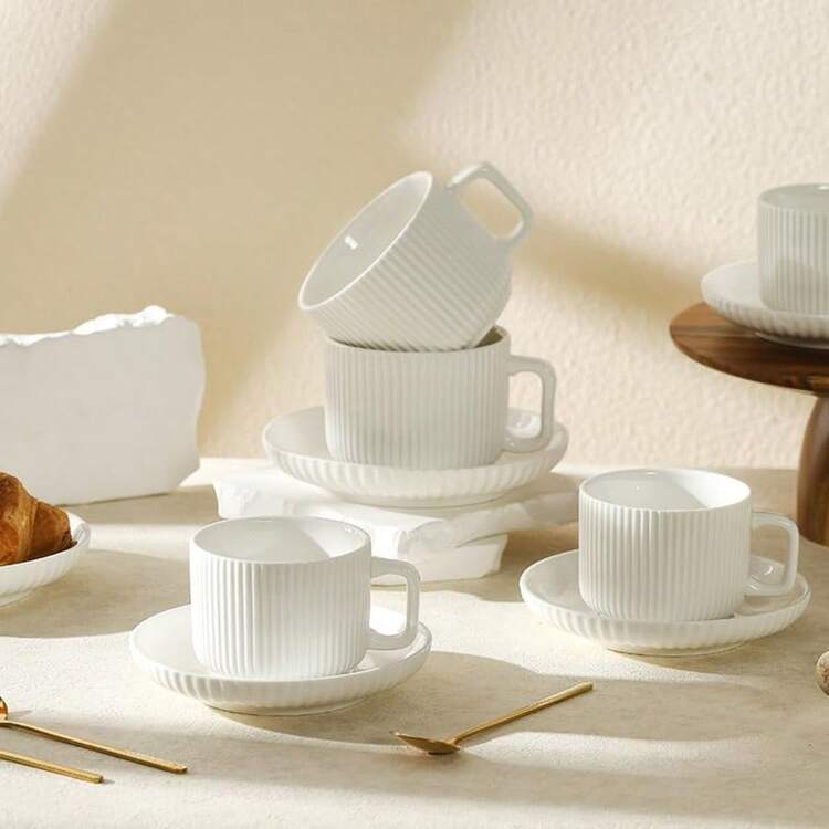 Bộ tách và đĩa đựng cà phê bằng gốm Ý 6,5oz, thích hợp cho Cappuccino, Latte, Espresso và cà phê Thổ Nhĩ Kỳ, dùng cho tụ họp tại nhà, chịu nhiệt và lạnh - Loại A - Xem 3