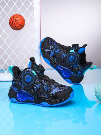 1 Pair Kids' Basketball Shoes, Thick Sole, Warm Thermal Lining, Wind & Water Resistant, Rotary Buckle Design, Comfortable, Shock-Absorbing, Anti-Slip, Stable Support, Suitable For Sports, Students, Campus