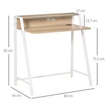 HOMCOM Modern Computer Desk With Shelf And Cable Management, Metal Frame, White Oak 84x45x85cm For Home Office And Study Room