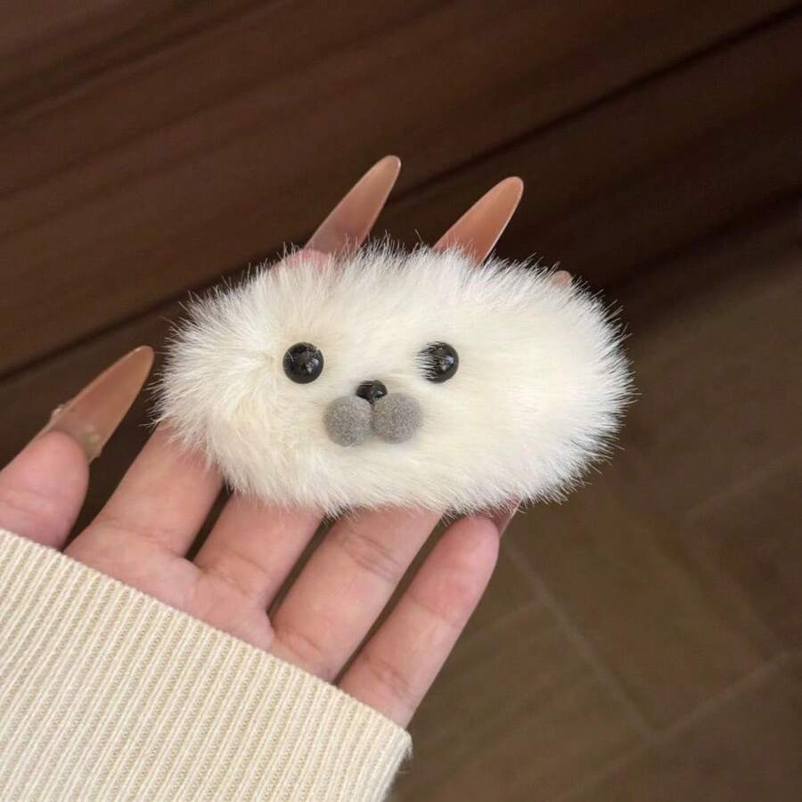 Cute Plush Seal Hair Clips, Super Cute And Simple Girl's Hair Accessories, Side Duckbill Clip Broken Hair Bangs Hair Accessories, Hair Clips - 絨毛海豹1個 - 查看 1