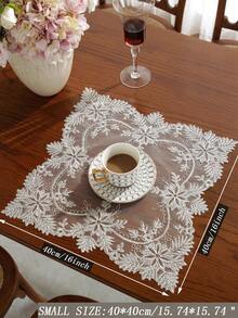 1 件 100% 涤纶刺绣桌旗，银色绣花线，婚礼和派对桌布 - 白色 - 查看 13