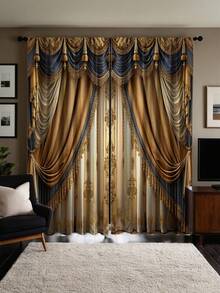 2片装数码印花窗帘，价格实惠的涤纶材质，适用于卧室、客厅、书房、家居装饰 - 彩色 - 查看 8