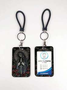 1pc ABS Black Rope Jesus & Virgin Mary Pattern Fashion Personalized Keychain Pendant, Bag Charm, ID Card/Work Card/Meal Card/Water Card Holder - Multicolor - View 6