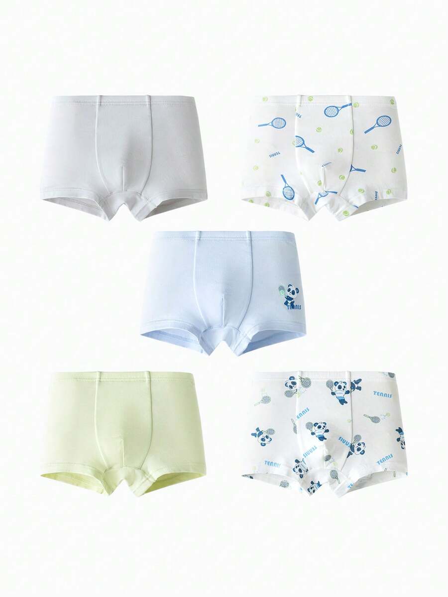 Balabala 5pcs Boys' High Quality 100% Cotton Briefs, Patterned And Solid Classic Designs - Light Blue - View 1
