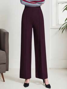 Pantalones sólidos de mujer con diseño de palillo, rectos y sueltos, para uso elegante en la oficina - Burdeos - Ver 1