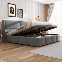 Upholstered Bed, Ear-Shaped, Cushion Top, Double Bed, Hydraulic Functional Bed, 160 X 200, Grey