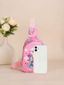 1 Piece Nylon Zipper Closure, Cartoon Cute Unicorn Five-Pointed Star Chest Bag Niche Design Bag Crossbody Bag Kindergarten Coin Purse Suitable For All Occasions Comfortable Shoulder Strap, Versatile And Not Fussy, Suitable For Playing, Commuting To School, A Perfect Gift For Friends, Relatives And Teenagers - Pink - View 4