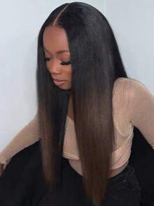 Tóc giả Bye Bye Knots 7x5 Lace Front không cần keo dán, đã cắt sẵn, tẩy trắng sẵn, tỉa gọn, chân tóc đen chuyển dần sang nâu hạt dẻ ombre Light Yaki thẳng, có dây rút vô hình, dễ đội, phù hợp với mọi kích cỡ đầu, ren trong suốt, 100% tóc người, có thể nhuộm. Tóc Unice - SNATURAL/33 - Xem 8