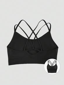 LianShengFa 1pc Women Yoga Sports Bra With Removable Pads, Criss-Cross Back Design - Black - View 1