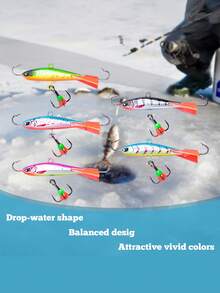 GOTURE 1 pieza Anzuelo de pesca de hielo, cebo equilibrado, cebo de pesca de hielo 3D multicolor, cebo de anzuelo triple, adecuado para pesca de atún, salmón, pez espada, lubina rayada y lubina real - Multicolor - Ver 5