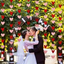 1.5米、4米，红粉色心形花环 - 情人节装饰，悬挂心形，情人节横幅，悬挂式情人节花环，情人节装饰品，无需DIY的大号心形情人节装饰，派对装饰，浪漫装饰，节日横幅，爱情主题装饰，易于悬挂，轻质材料，悬挂式装饰，送给她的礼物，节日购物者 - 彩色 - 查看 3