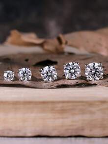 EleRunis 1颗0.03-1.2克拉四爪镶嵌圆形无色莫桑石耳骨螺旋穿刺耳钉，适合女性日常佩戴、派对、周年纪念、情人节、婚礼、新娘首饰 - 銀色 - 查看 6