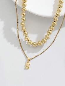 Bộ 2 dây chuyền chữ A-Z mini trơn đơn giản đính hạt thủ công bằng thép không gỉ mạ vàng cho trang phục hàng ngày của phụ nữ - Món quà lý tưởng cho bạn gái, mẹ, gia đình, bạn bè, con gái, thích hợp cho lễ kỷ niệm, ngày lễ tình nhân, ngày của mẹ, sinh nhật, tốt nghiệp, trang phục hàng ngày, đám cưới, tiệc tùng - Vàng - Xem 3