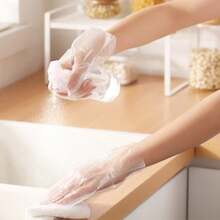 50只/100只装，一次性塑料手套，适用于烹饪和清洁，透明防水防油，防滑防污，适用于家庭、厨房、餐厅、餐饮和户外小吃等场合，可用于用餐、烧烤、清洁等——食品安全，多用途手套 - 彩色 - 查看 5