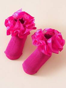 1 đôi tất ren kiểu Lolita mùa xuân/hè, tất công chúa dành cho bé gái thích hợp để khiêu vũ - Màu Hồng Tươi - Xem 5