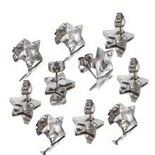 10pcs Stainless Steel Star Stud Earrings, Five-Pointed Star Embossed Vintage French Style Earring Findings For DIY Jewelry Making - H2609 - View 10