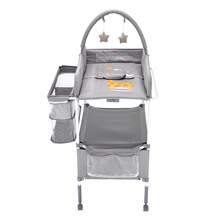 Baby Changing Table, Foldable Diaper Change Station With 2 Fabric Drawers, Side Basket & Hanging Rod, Adjustable Height Portable Changing Table With Lockable Wheels & 2 Star Toys, Light Gray - 2 Fabric Drawers Light Grey - View 8