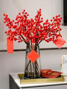 1PC/2PCS, 39.37-Inch Artificial Red Berry Branches, Holly Berry Branches Are Suitable For Autumn And Winter Decoration, Chinese New Year, Easter, St. Patrick's Day, Weddings, Parties And Home Table Center Decoration.