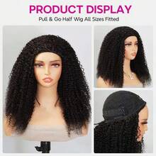 Jerry Curly Half Wig Human Hair 250 Density 3 In 1 Drawstring Seamless Flip Half Wigs Wear Go Glueless Wigs Human Hair Kinky Curly Half Wig For Women Drawstring Headband Wig Beginner Friendly - SNatural - 查看 2