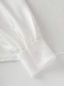 Women's Long Sleeve Blouse With Detachable Oversized Bow, French Puff Sleeves, Stand Collar, Office/Casual Wear, Suitable For Work, Daily, New Year And Various Occasions - White - View 8