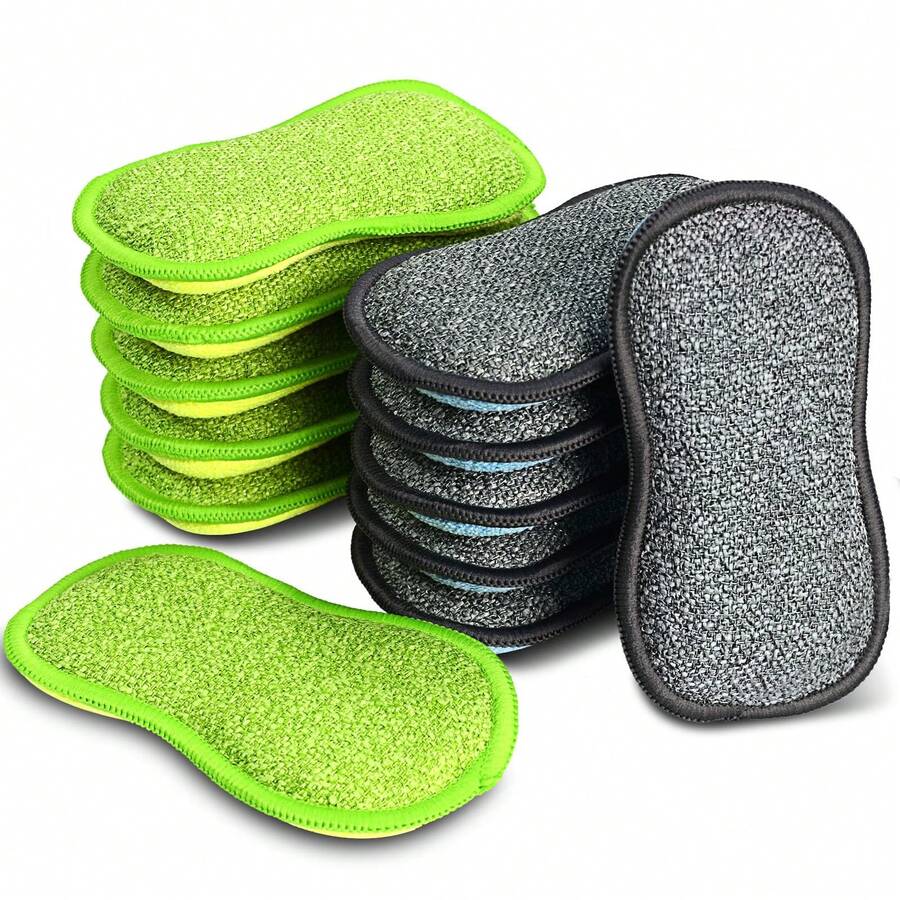 3/6 Pack Multi-Purpose Scrub Sponges For Kitchen  Non-Scratch Microfiber Sponge Along With Heavy Duty Scouring Power - Effortless Cleaning Of Dishes, Pots And Pans - 淺藍色 - 查看 1