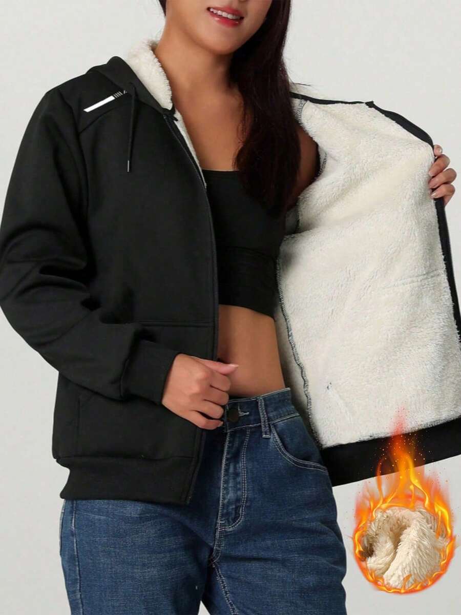 Sudadera térmica a prueba de viento para mujer - Sudadera con capucha para correr en invierno con bolsillos para senderismo y entrenamiento