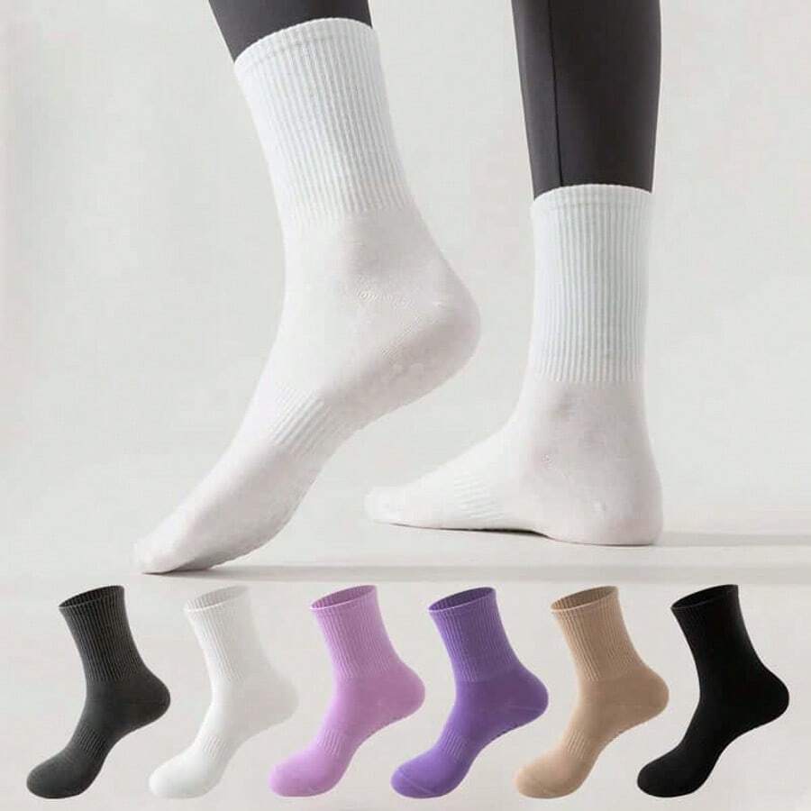 6 pares de calcetines profesionales para mujer de yoga, pilates, danza, fitness con agarre antideslizante, aptos para deportes y entrenamiento - Paquete de 6 pares de colores surtidos - Ver 1