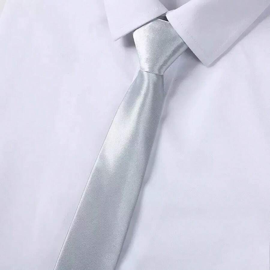 1条2英寸纯色窄领带，手工制作，适合婚礼和商务场合。 - 銀色 - 查看 1