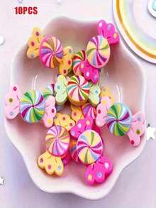 10/50 件装什锦糖果造型平底树脂装饰品，适用于剪贴簿、DIY 手工艺品和手机装饰，食品饮料主题——色彩缤纷的甜点凸面宝石，可用于创意项目