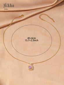 Hihho 1pc Pink Gemstone Necklace, Gold Snake Bone Chain Luxurious Design, Suitable For Everyday Wear, Dates, Outfit Accessory - Pink - View 4