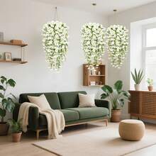 2件装人造白色花藤悬挂装饰，适用于庭院、室内/室外，可用于婚礼、母亲节、父亲节、毕业典礼和夏季装饰，户外仿真花，婚礼装饰，人造植物，季节性装饰，农舍风格，防水装饰，活动策划