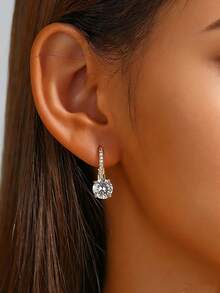 MONALLY 1 par Pendientes de aro atractivo zirconia cúbica para mujeres para fiesta - Amarillo Oro - Ver 2