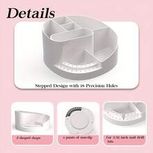 1pc Nail Art Rhinestone Storage Box With 7 Compartments And 18-Hole Nail Drill Bit Holder, Nail Art Desk Organizer (Tools Not Included) - Multicolor - View 4