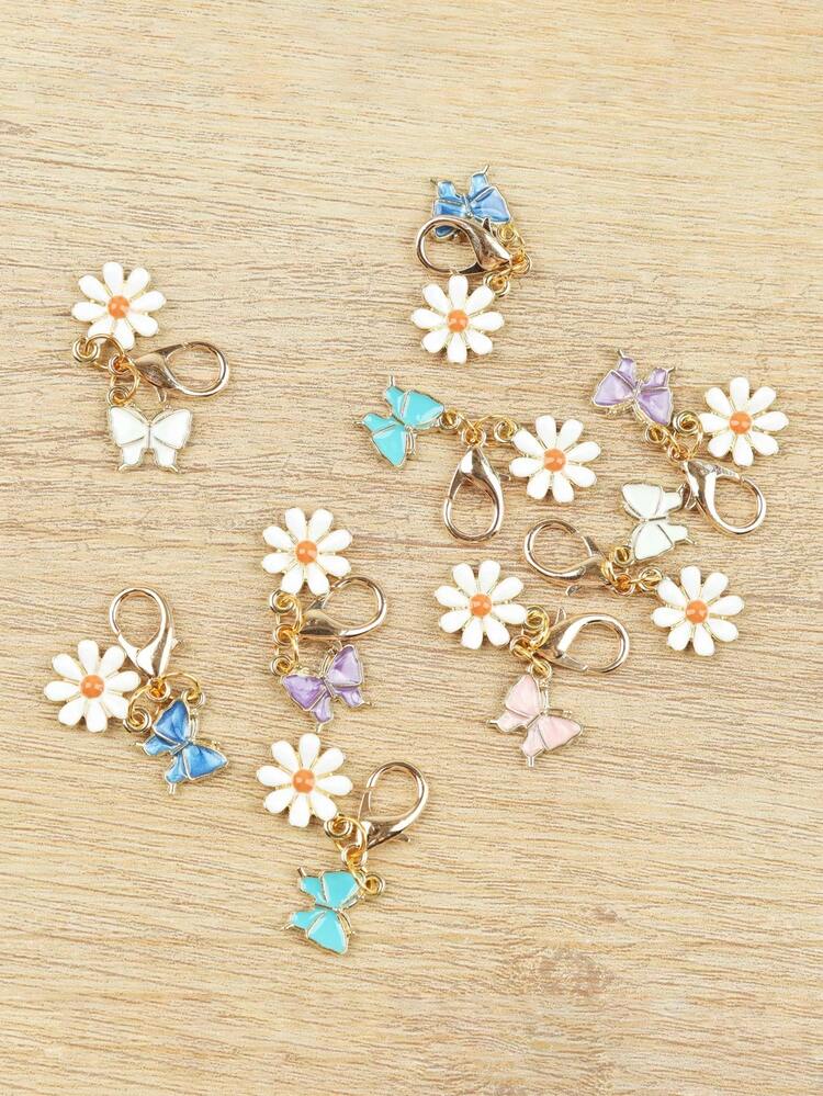 12pcs/Set Cute Mini Colorful Butterfly & Daisy Keychain Set, Suitable For Bag Pendant, Bag Chain, Bag Decor, Fashion Animal Theme Design, Perfect For Bag Charm, Keychain, Car Keychain, Ideal Gift For Holiday, Mother's Day, Father's Day, Back To School, Graduation - Multicolor - View 3