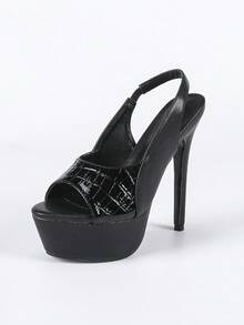 Giày cao gót đế xuồng hở mũi lấp lánh siêu cao 14cm/5,5in - màu đen - Xem 7