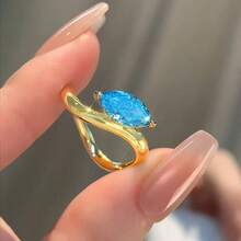 1 Piece Of Gold Full Diamond Blue  Ring - J11 Gold Blue Zirconium Ring - View 2